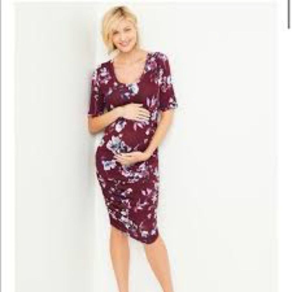 Motherhood Maternity Short Sleeve Floral Midi Dress